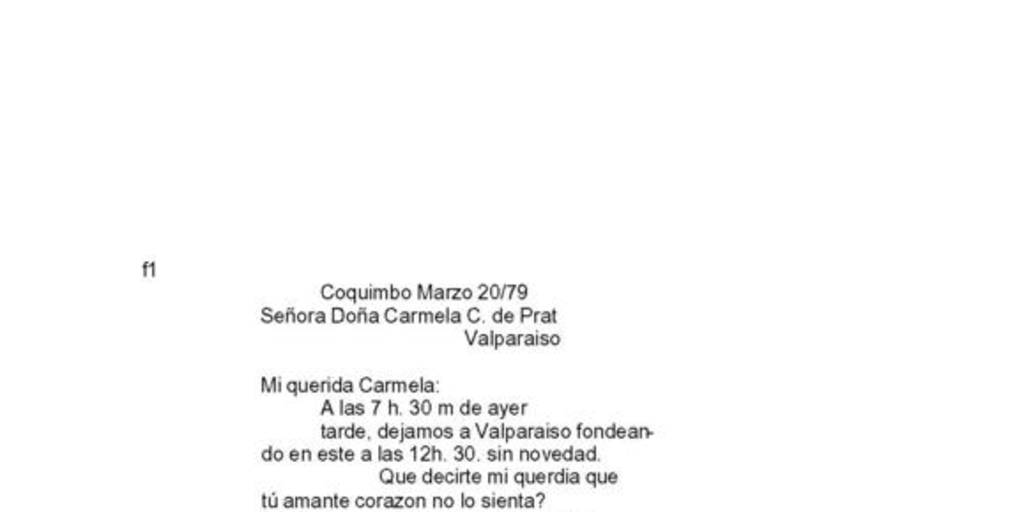 Coquimbo, 20 de marzo de 1879 : carta de Arturo Prat a Carmela Carvajal