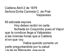 Caldera, 2 de abril de 1879 : carta de Arturo Prat a Carmela Carvajal