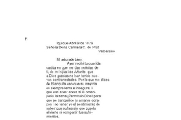 Iquique, 9 de abril de 1879 : carta de Arturo Prat a Carmela Carvajal