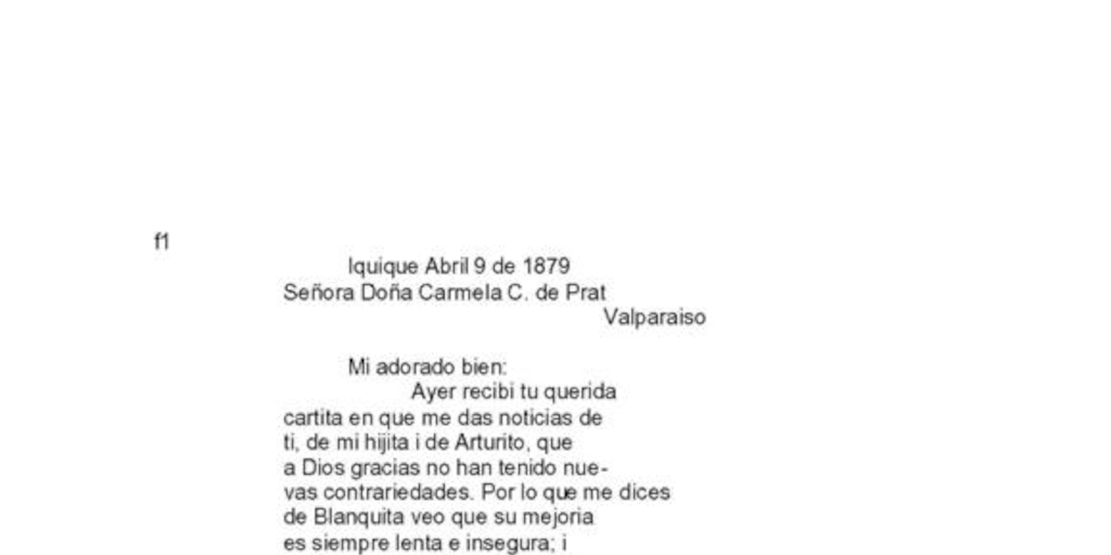 Iquique, 9 de abril de 1879 : carta de Arturo Prat a Carmela Carvajal