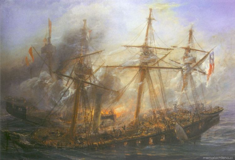 Combate Naval de Iquique en 1879, cuadro de Thomas Somerscales