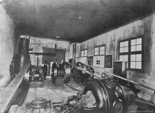 Compañía Electro-Metalúrgica S.A., sala de compresoras, Santiago, 1928