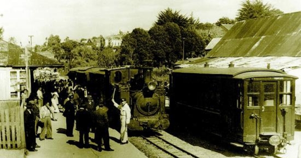 Estación de ferrocarril entre Castro y Ancud, hacia 1930