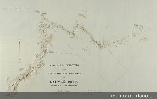 Croquis del derrotero de la espedición esploradora del Río Mañiuales (brazo norte del Río Aisén)