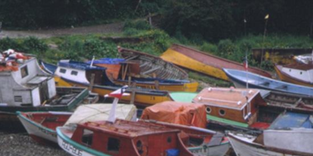 Lanchas pesqueras en Puerto Cisnes, Aysén, 2001