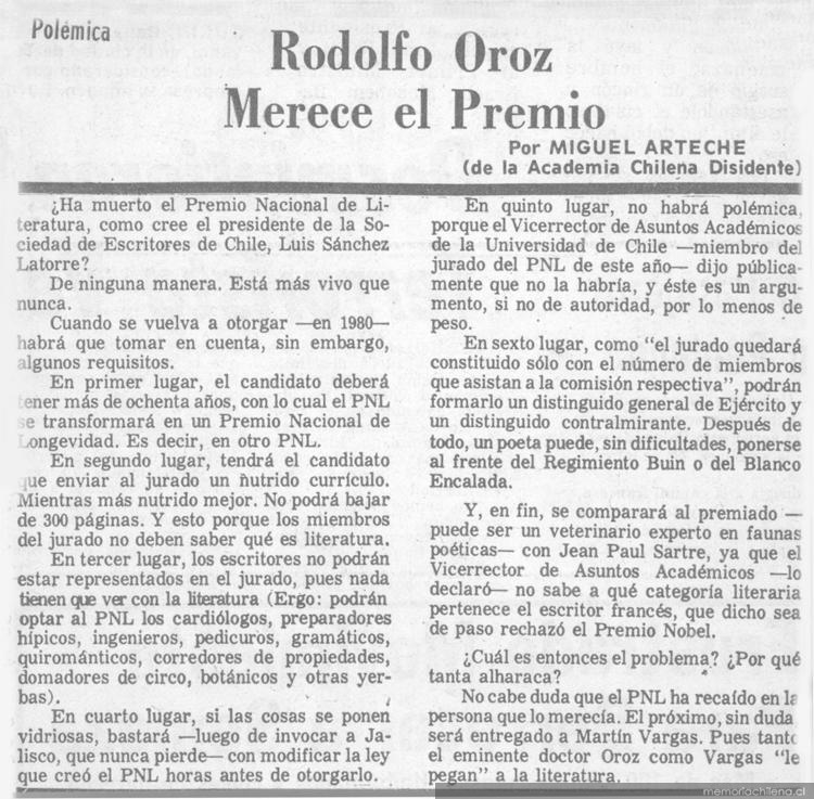 Rodolfo Oroz, merece el Premio