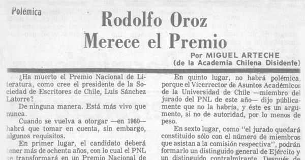 Rodolfo Oroz, merece el Premio