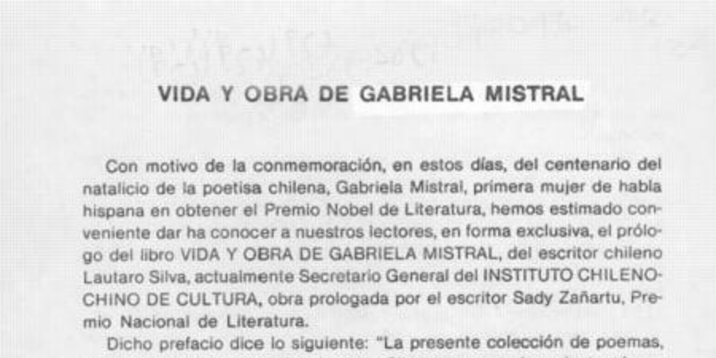 Vida y obra de Gabriela Mistral