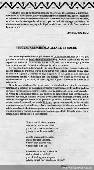 Miguel Arteche más allá de la noche