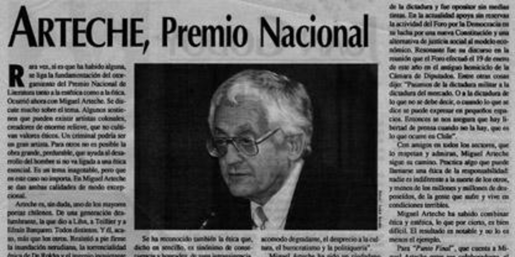 Arteche, Premio Nacional