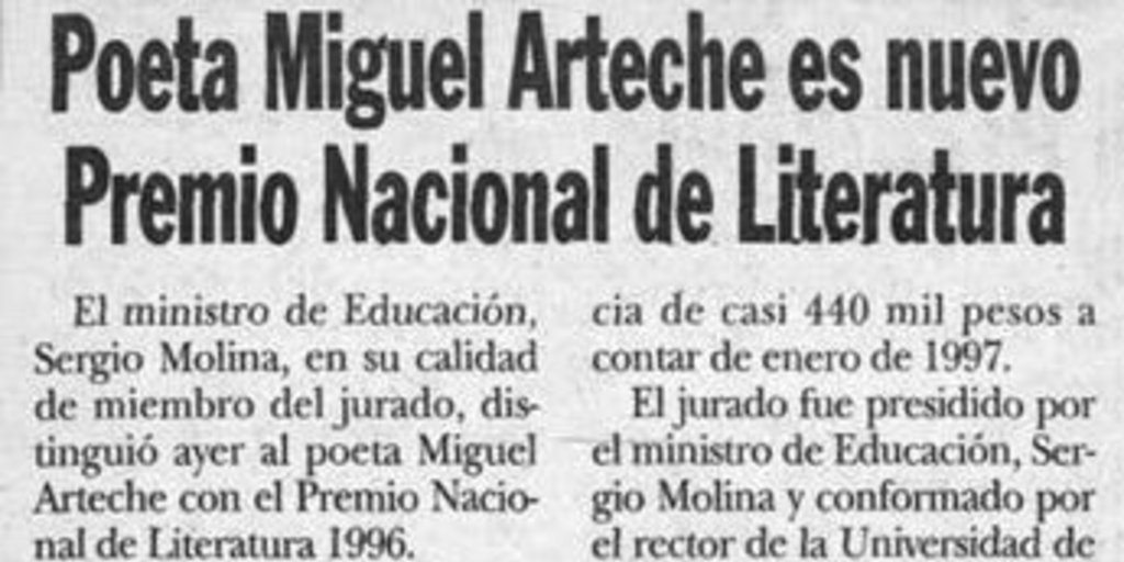 Poeta Miguel Arteche es nuevo Premio Nacional de Literatura