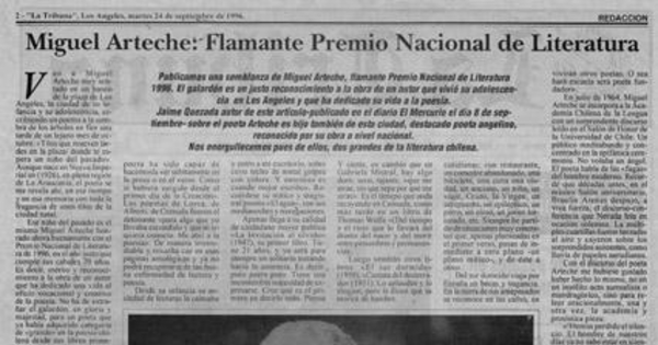 Miguel Arteche, flamante Premio Nacional de Literatura