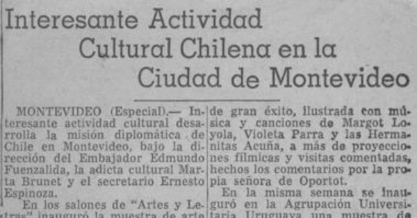 Interesante actividad cultural chilena en la ciudad de Montevideo