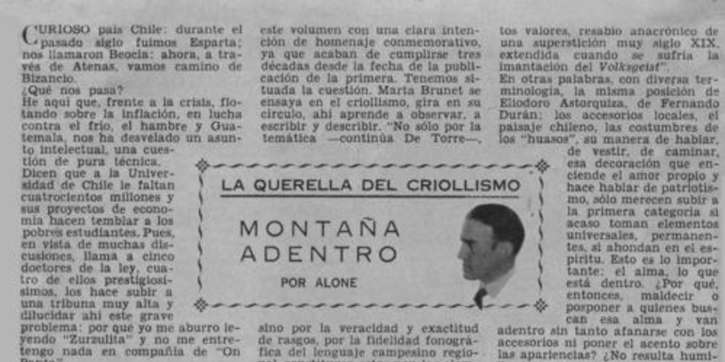 La querella del criollismo : Montaña adentro