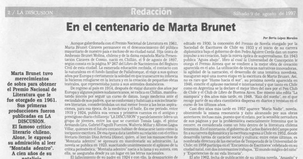 En el centenario de Marta Brunet