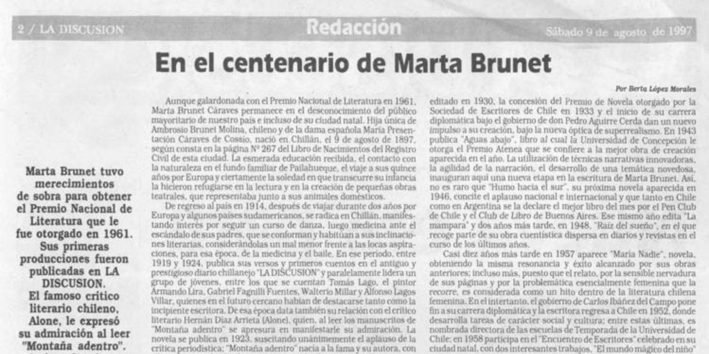 En el centenario de Marta Brunet