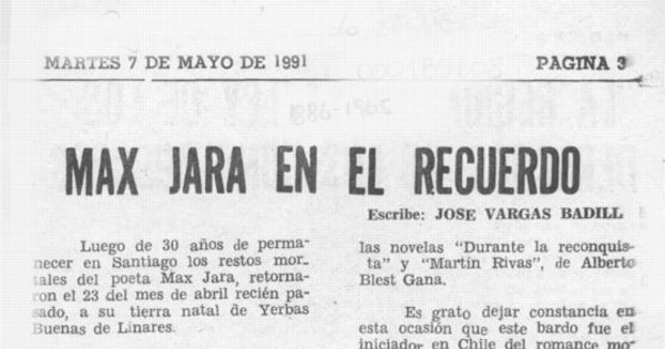 Max Jara en el recuerdo