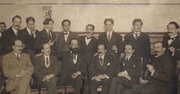 Fernando Santiván junto a destacados creadores nacionales, 1918
