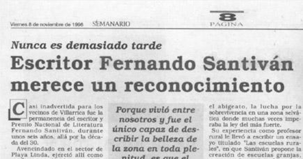 Escritor Fernando Santiván merece un reconocimiento