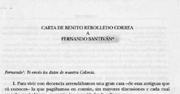 Carta de Benito Rebolledo Correa a Fernando Santiván