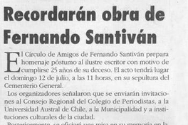 Recordarán obra de Fernando Santiván