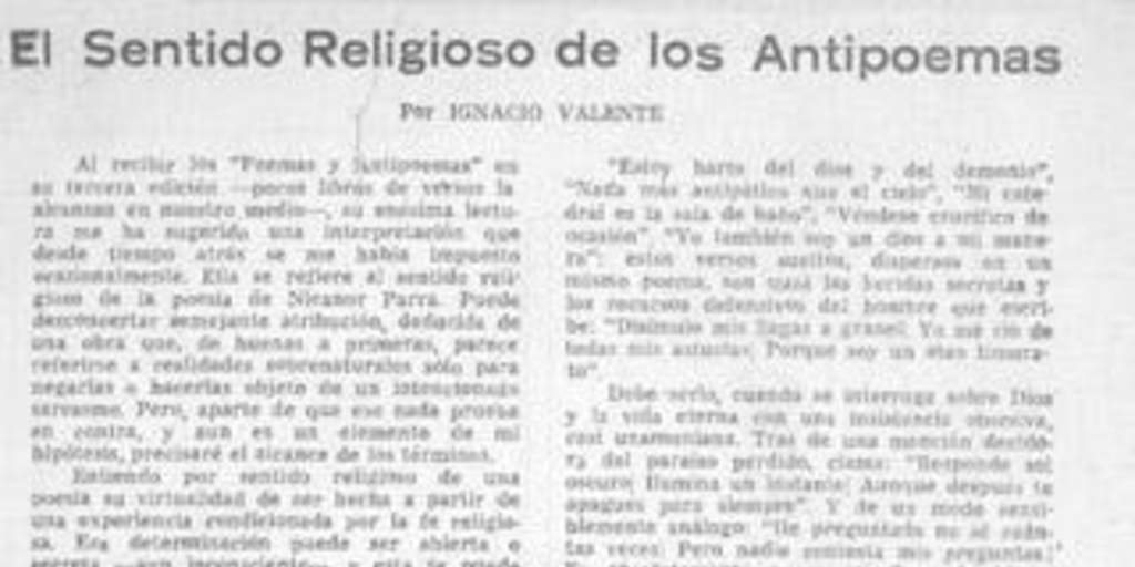 El sentido religioso de los antipoemas