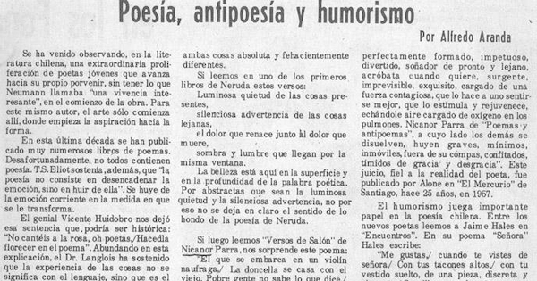 Poesía, antipoesía y humorismo