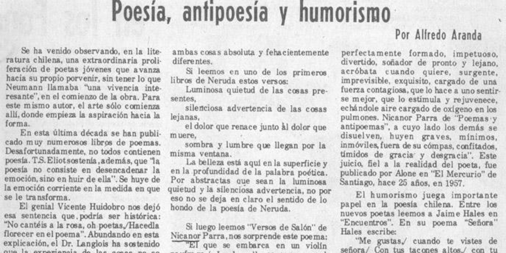 Poesía, antipoesía y humorismo