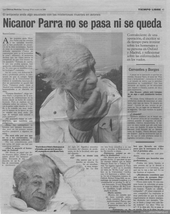 Nicanor Parra no se pasa ni se queda