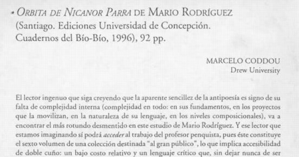 Orbita de Nicanor Parra de Mario Rodríguez