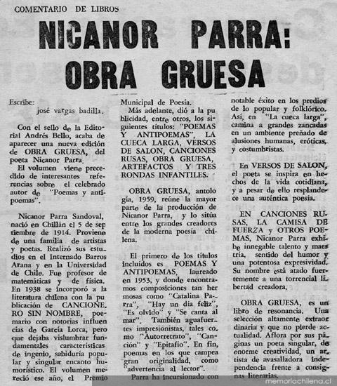 Nicanor Parra : Obra gruesa