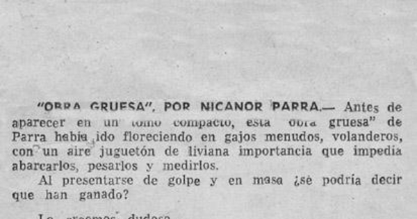 Obra gruesa, por Nicanor Parra