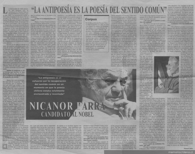 La antipoesía es la poesía del sentido común