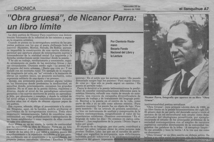 Obra gruesa, de Nicanor Parra : un libro límite