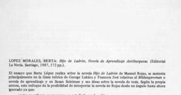 Berta López Morales : "Hijo de ladrón", novela de aprendizaje antiburguesa