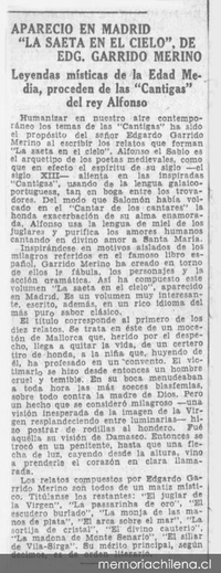 Apareció en Madrid, La saeta en el cielo, de Edg. Garrido Merino