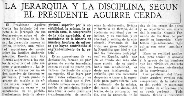 La jerarquía y la disciplina, según el presidente Aguirre Cerda