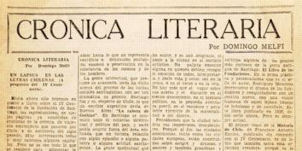 Un lapsus en las letras chilenas (A propósito del IV Centenario)