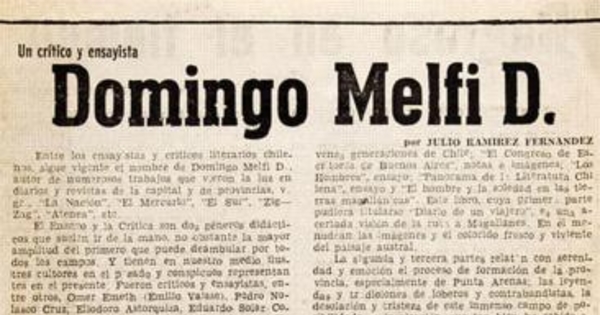 Un crítico y ensayista : Domingo Melfi D.