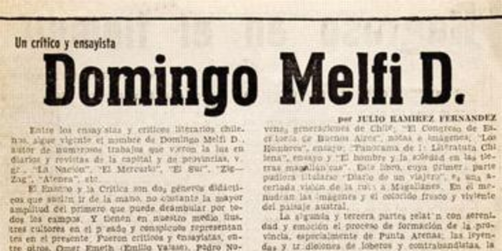 Un crítico y ensayista : Domingo Melfi D.