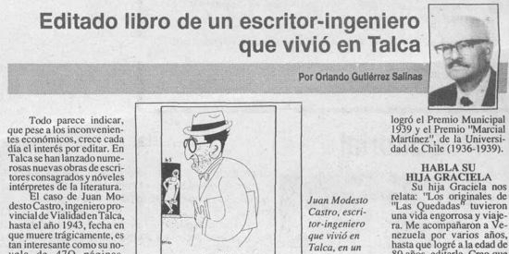 Editado libro de un escritor-ingeniero que vivió en Talca