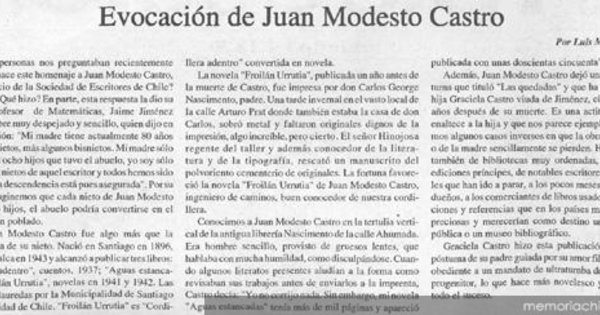 Evocación de Juan Modesto Castro