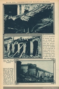 Terremoto de Talca el 1 de diciembre de 1928 : interior Iglesia Parroquial de Linares