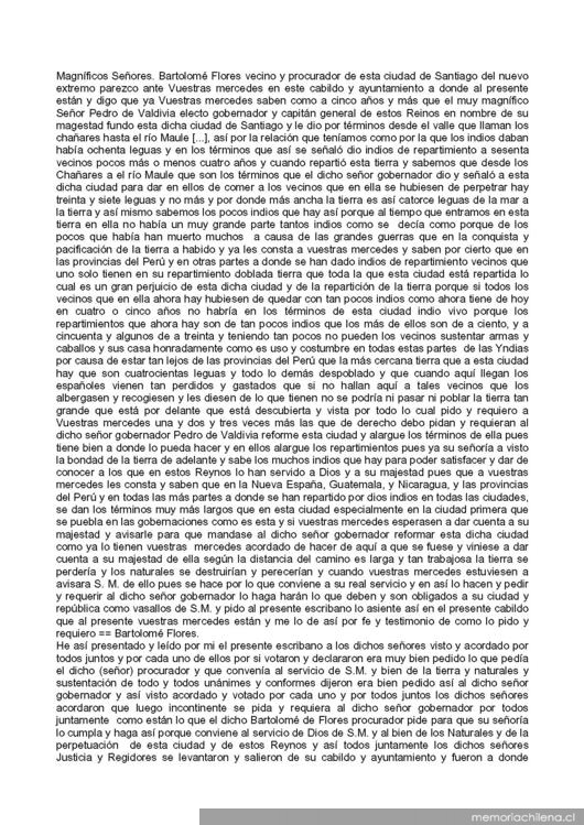 Traslado de un requerimiento hecho a Pedro de Valdivia para que hiciese la reformación del repartimiento de la ciudad de Santiago y pregones que sobre ella mando dar