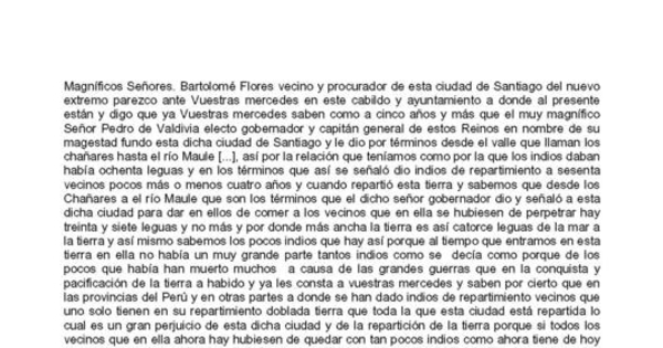 Traslado de un requerimiento hecho a Pedro de Valdivia para que hiciese la reformación del repartimiento de la ciudad de Santiago y pregones que sobre ella mando dar