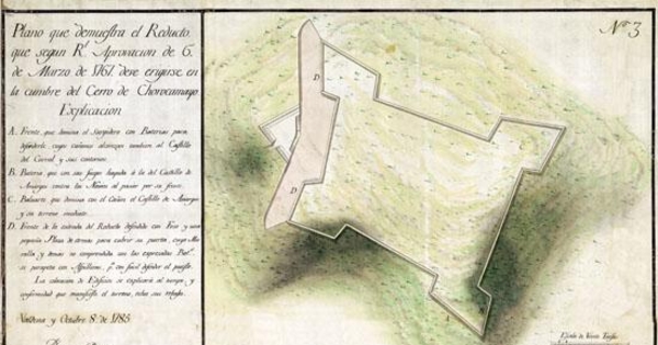 Plano que demuestra el reducto que segun R' aprovacion de 6 de marzo de 1767 debe erigirse en la cumbre del cerro Chorocamayo