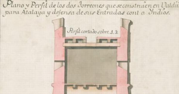 Plano y perfil de los dos torreones de Valdivia, 10 de abril de 1774