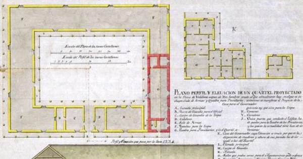 Plano perfil y elevacion de un cuartel proyectado en la plaza de Valdivia capaz de 700 hombres unido al que actualmente hay...