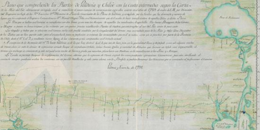 Plano que comprehende los puertos de Valdivia y Chiloe con la costa intermedia segun la carta de la mar del sur...