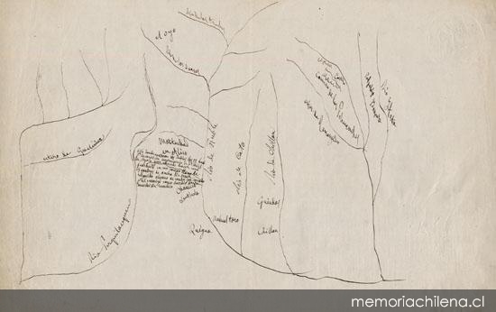 Croquis de zona entre los ríos Perquilauquén e Itata, hacia 1840